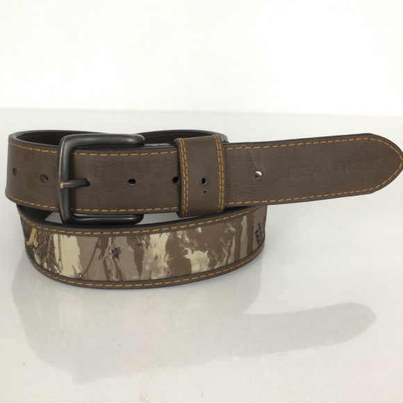 Realtree Men's Camouflage Belt Genuine Bonded Leather Brown Size 34/36 Hunting